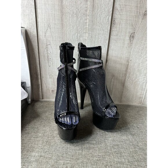 Womens Ellie 7" Heel Fishnet Bootie Stiletto Size 11 Rhinestone Straps 709 Swank - Picture 1 of 13